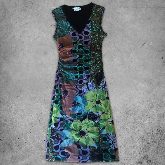 Kay Unger Abstract Floral Mesh Midi Dress | Euro / Y2K Vines | M (Also Fits S) - Picture 4 of 4
